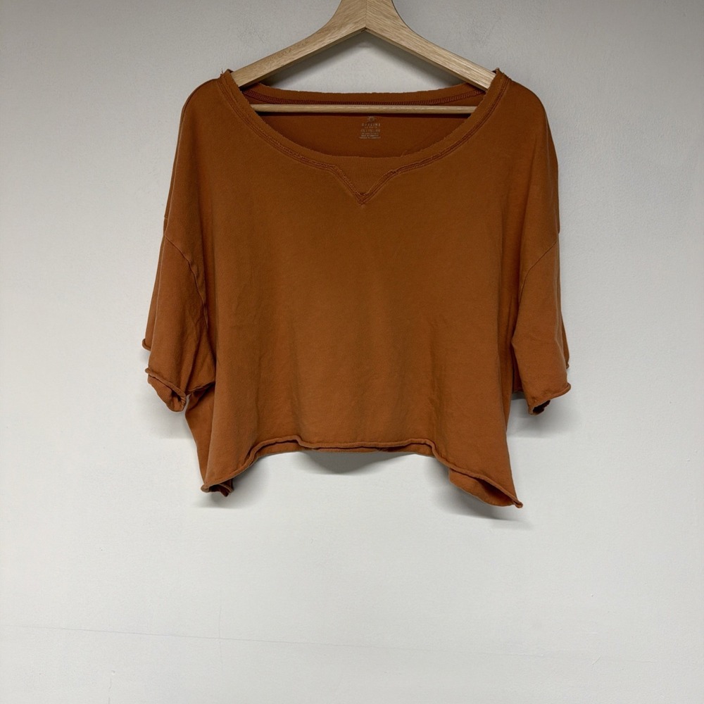 Offline by Aerie Cropped Size XXL Lightweight Raw Hem 100% Cotton Orange